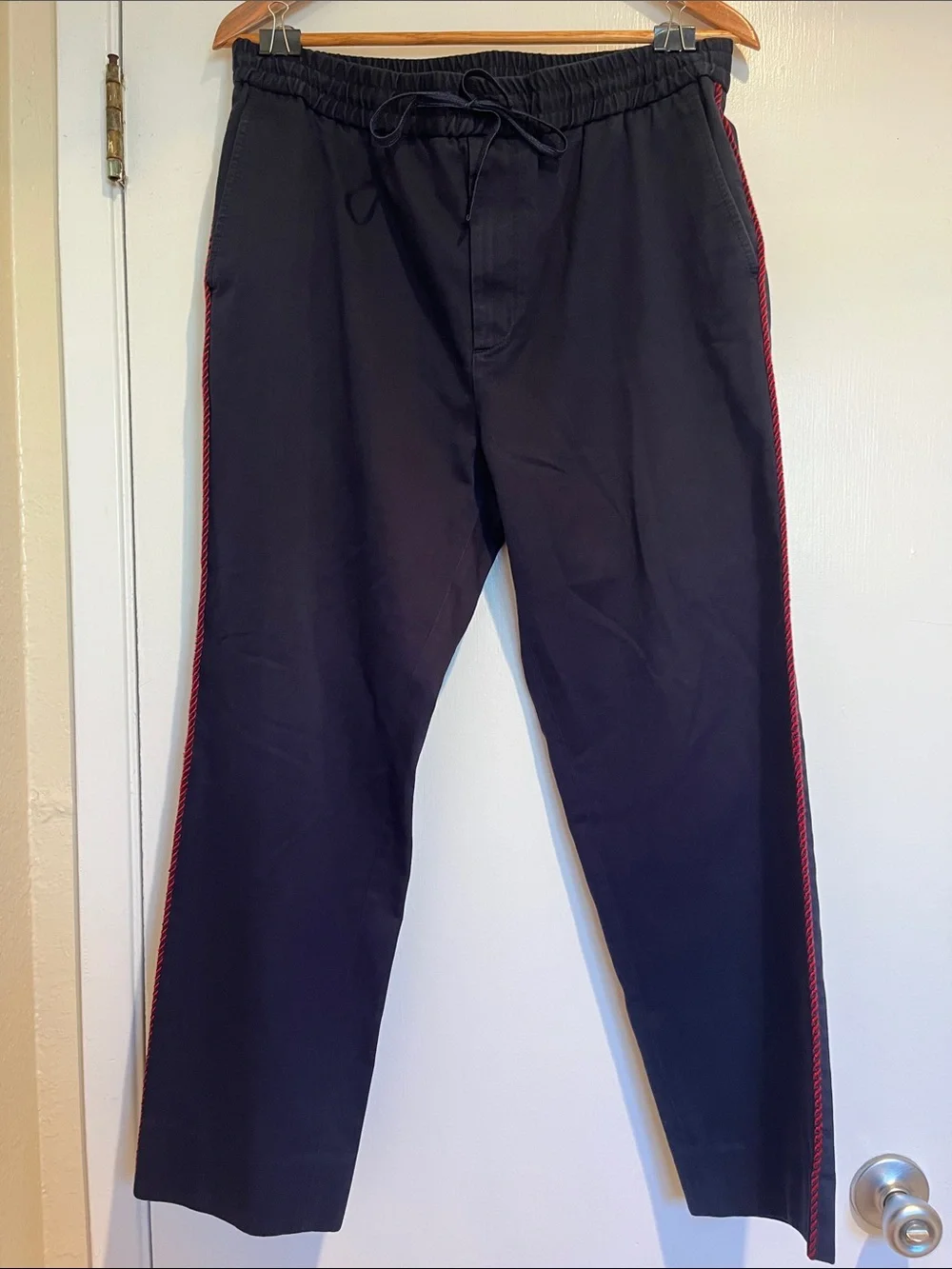 Gucci Navy Drawstring Pants red and blue pipe down side size 48